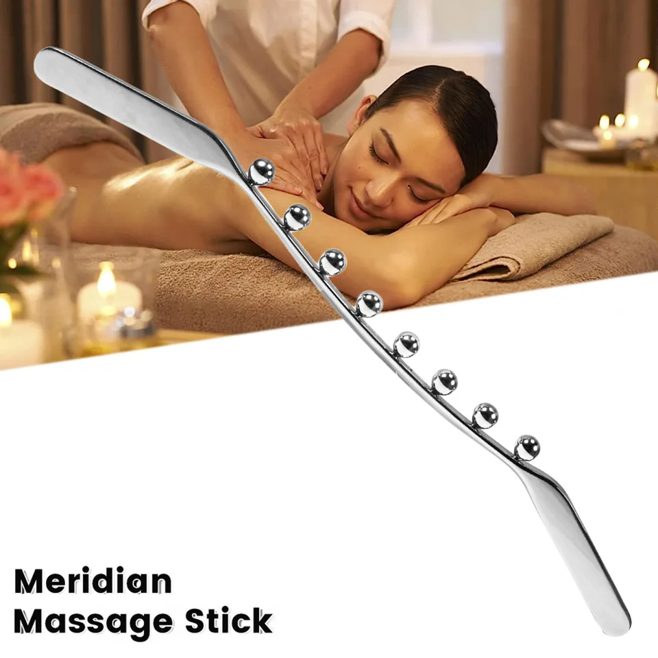Nerezová oceľ 8 guľôčky Meridian Massage Stick Gua Sha Tool Trigger Point Massager pre lymfatickú drenážnu svalovú relaxáciu