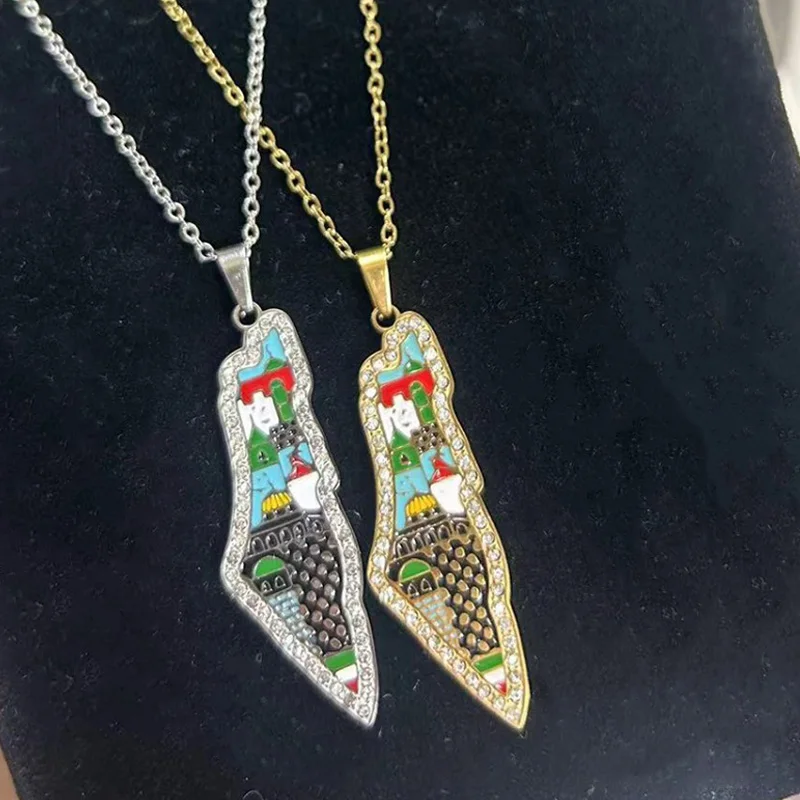 Nerezová oceľ Al Aqsa Mešita Crystal Pendant Horrdeck pre ženy arabské geometrické kufiya reťazové šperky darček
