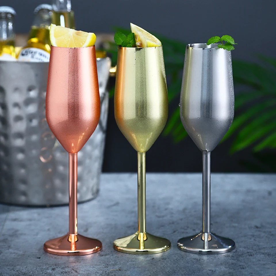 Nerezová oceľ Champagne Cup Home Kitchen Dychware Dychware na víno sklo Koktail Kovové kovové víno sklo bar