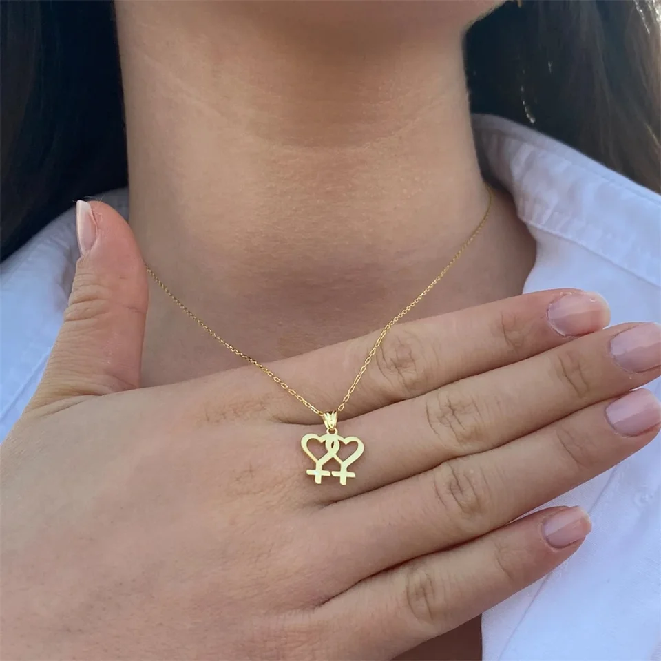 Nerezová oceľ Dvojité srdce Venusové symbol náhrdelník pre ženy dievčatá lesbické pýcha prívesok Choker Collar Jewelry Darček