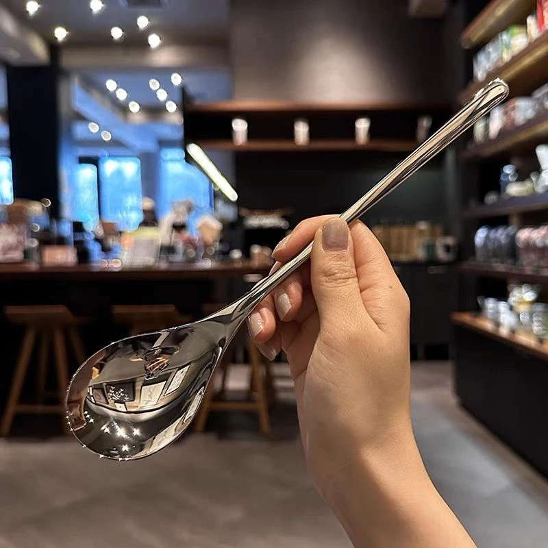 Nerezová oceľ okrúhla lyžica siete červená zlatá večera dlhá rukoväť na miešanie dezertov pre kuchynské doplnky Gadgets