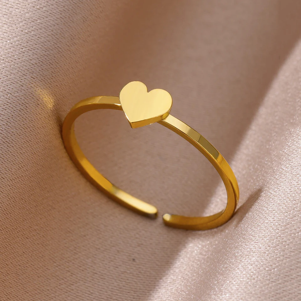 Nerezová oceľ Srdce Rings for Women Lover Gold Color Otvorená ženská prsteň módne zásnubná svadobná strana prst šperky darček