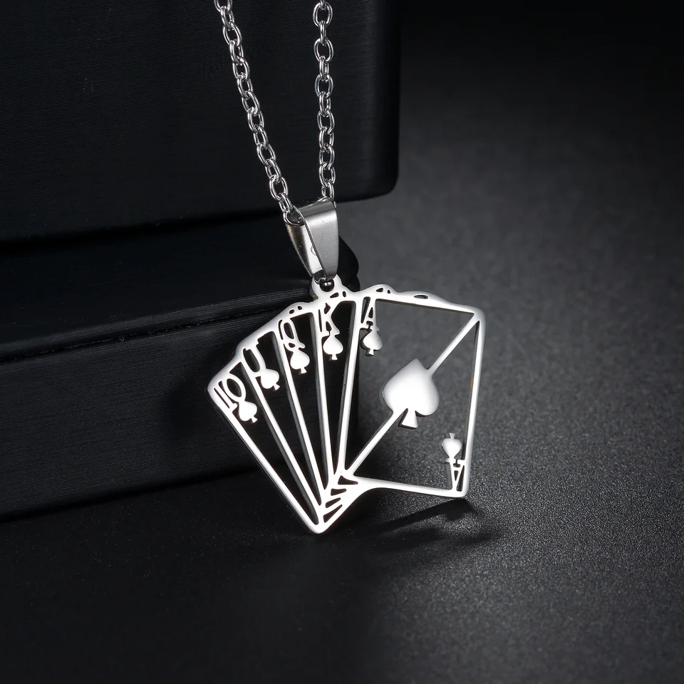 Nerezová pokerová karta Ace of Spades Pendant náhrdelník pre ženy hrajúce karty šperky rockové hip hopové výroky doplnky