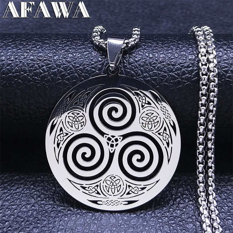 Nerezová čarodejnica Vortex náhrdelník strieborná farba Viking Triskelion keltský uzol špirálová špirála Triskele náhrdelník šperky N7062S02