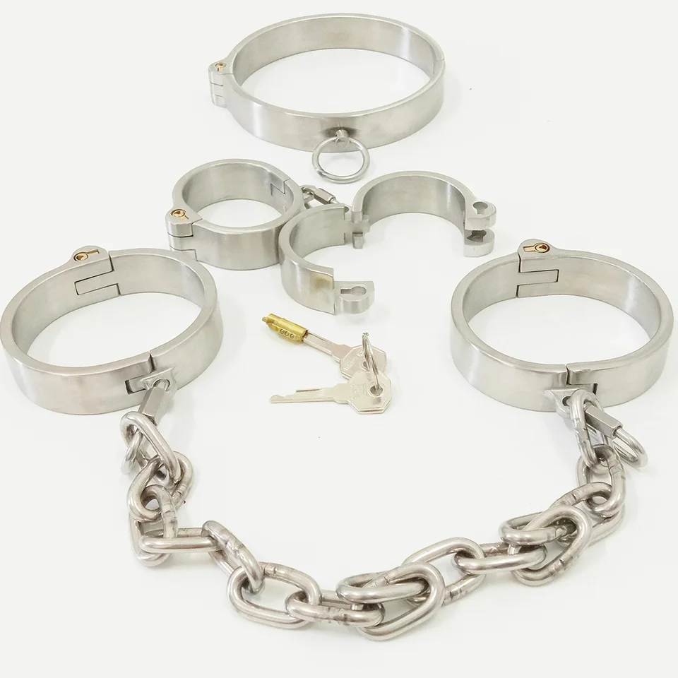Nerezové obmedzenia BDSM BDSM Bondage Kovový kovový golier ručný členok členky Cuffs Set Chain Retakable Adult Games Sex Hračky pre páry