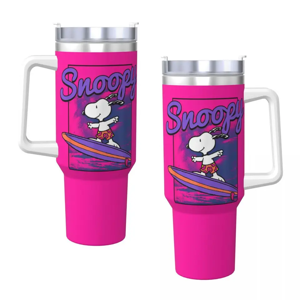 Nerezové poháriky arašidy neónové surfovanie snoopy auto s slamkami pijú fľašu s vodou prenosný veľký kapacita tepelného hrnčeka