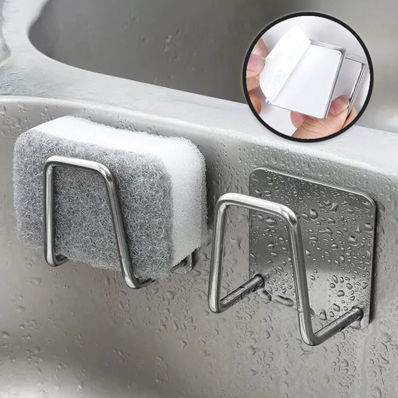 Nerezové špongie držiak oceľ kuchyňa Kuchyňa Self Adhesive Drein Wonder Basket Storage Rack Wall Hook House Organizátor Kuchynské doplnky