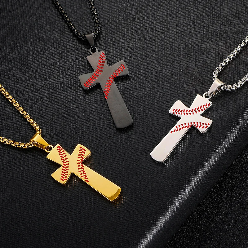 Nerezový baseball krížový prívesok Náhrdelník
