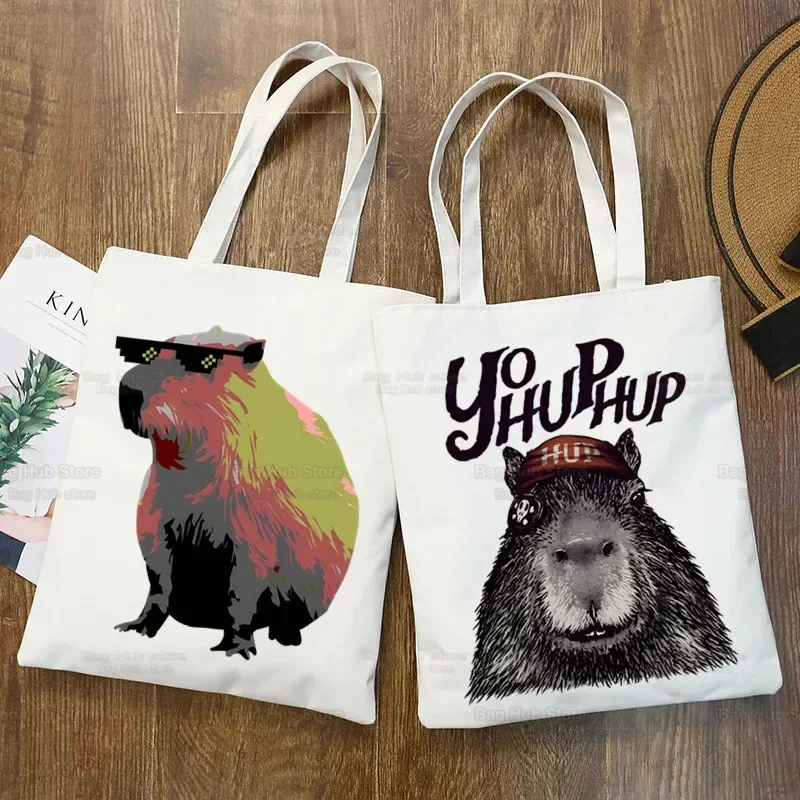 Nerobte si starosti s taškou Cappy Canvas Ramery Capybara Cartoon Canceg Casual Capibara Tote Bag Veľká kapacita opakovane použiteľná nákupná taška