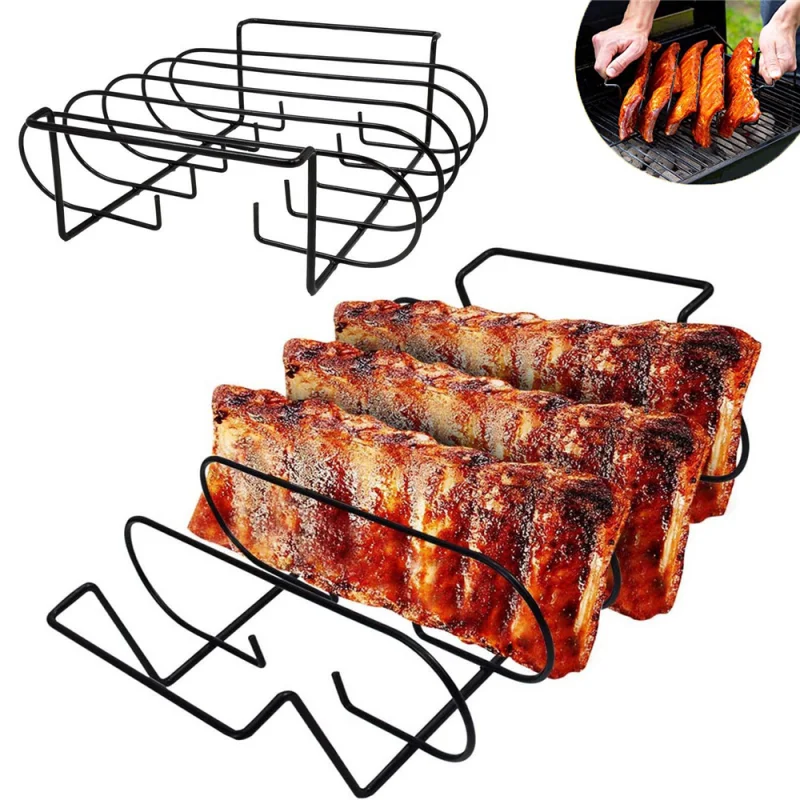 Nesprávny stojan na BBQ Rib Stock Barbecue Steaks stojany z nehrdzavejúcej ocele kuracie hovädzie rebrá Grill čierna pre plynový fajčiar BBQ Tools BBQ