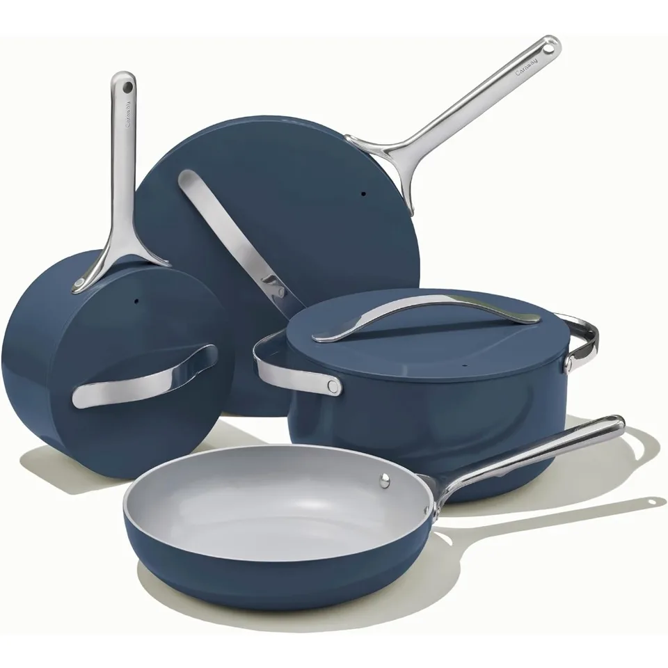 NESTICK Ceramic Cain Set (12 kusov) hrnce, panvice, viečka a kuchynské ukladanie bez toxických látok a kompatibilných so všetkými vaSetops-navy
