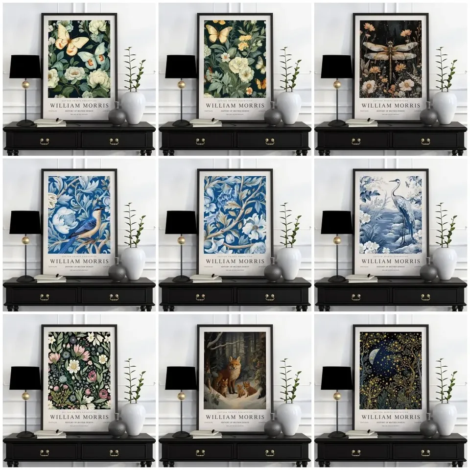 Neutrálny William Morris Plagát Obrázok Botanické zvieratá plátno výtlačky Vintage nástenné umenie dekorácie pre výstavu obývacej izby