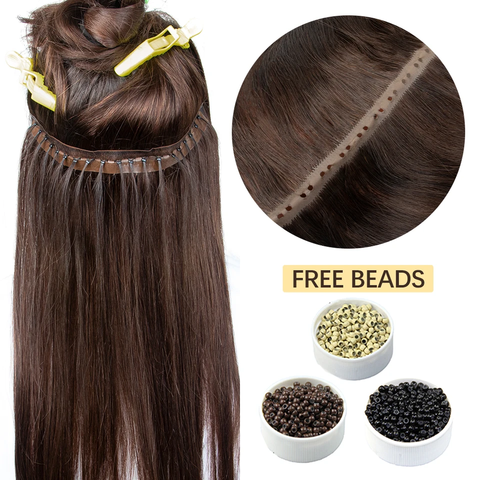 Neviditeľná diera plochá páska na páske ľudské vlasy Twin Tabs 25 cm dlhá páska Pu Weft Real Human Hair No Glue MicroLink Aplikácia 40-50G