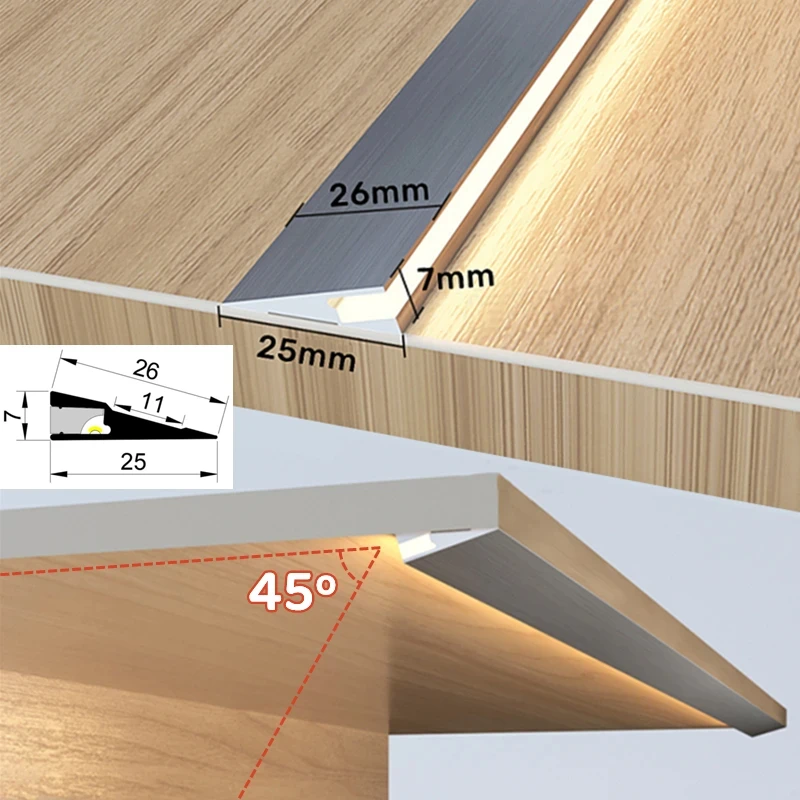 Neviditeľné H7MM LED šikmé šikmé lúčový hliníkový profil na povrch namontovaný ultra tenká vrstva vrstvy okraja hrana Panel Panel Tvrdé pruhy Svetlá
