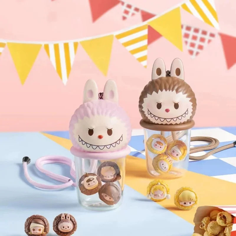 New Authentic Labubu Series Bubble Cute Granules Popbean Popcorn Series Water Cup Doll Set Limited Collection Birthday Toy Gift