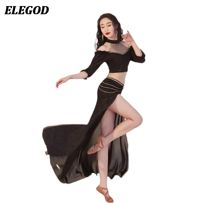 New Belly Dance Set Women Sexy Meshtop s dlhou sukňou Oriental Bellydance Indian Dance kostým outfit outfit Performance