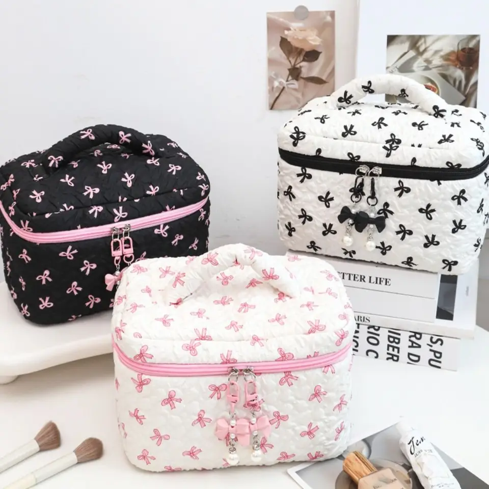 New Bowknit Print Cosmetic taška veľká kapacita ružová farebná taška na make -up vrecko na pery cestovanie