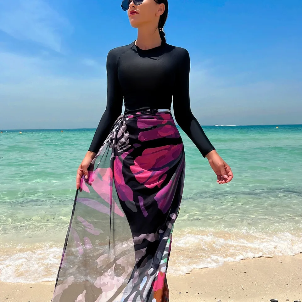 New Burkini femmes Muslim Beach plavky s dlhým rukávom dlhé opasky Gázové plavky na Blízky východ