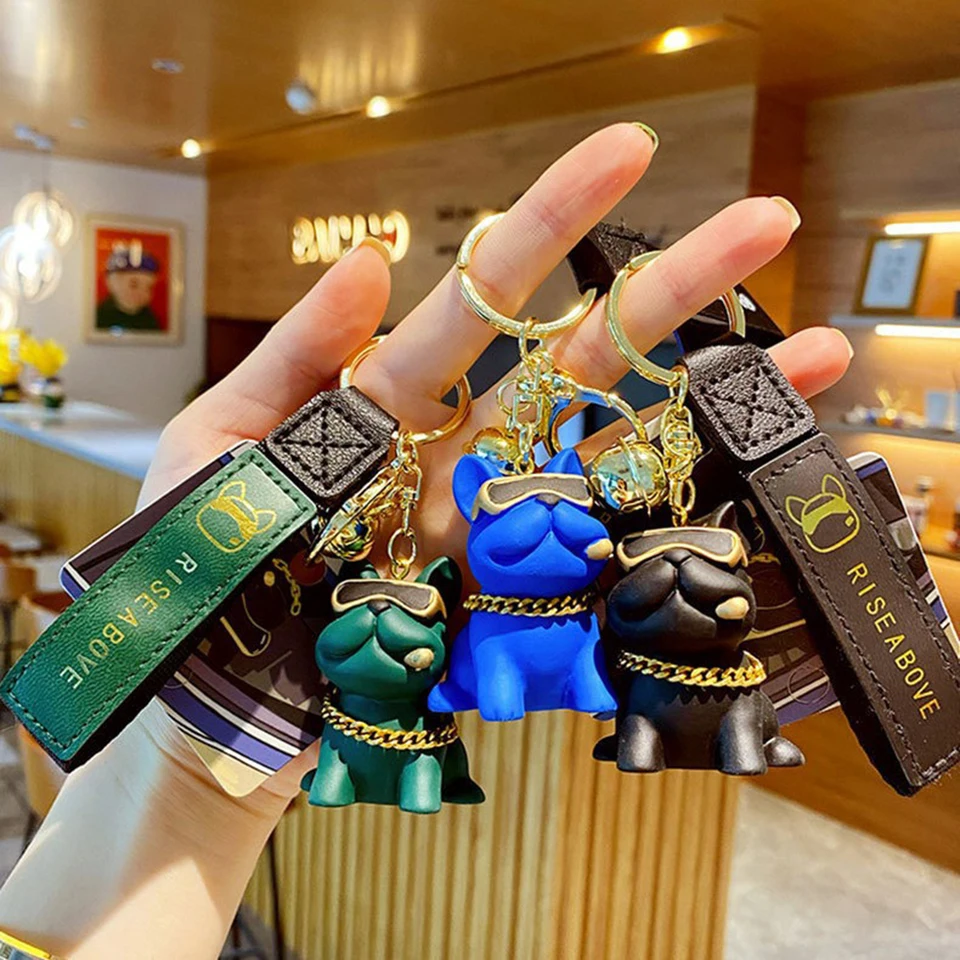 New Cool Bulldog Pet Keychain Car Batoh Ozdoby živice remeselnícke hip hop rock Creative Keyrings módne šperky darček pre mužov