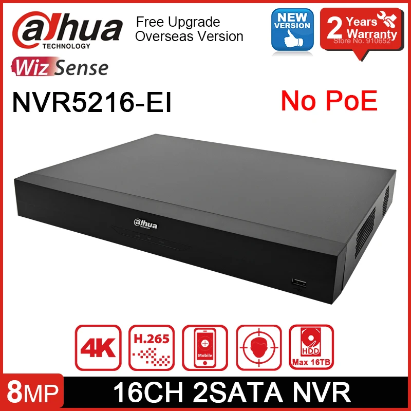 New Dahua 16ch NVR NVR5216-EI 16 kanálov 1U 2HDD Wizsense Network Video Recorder bez detekcie poe portu P2P Detection SMD plus