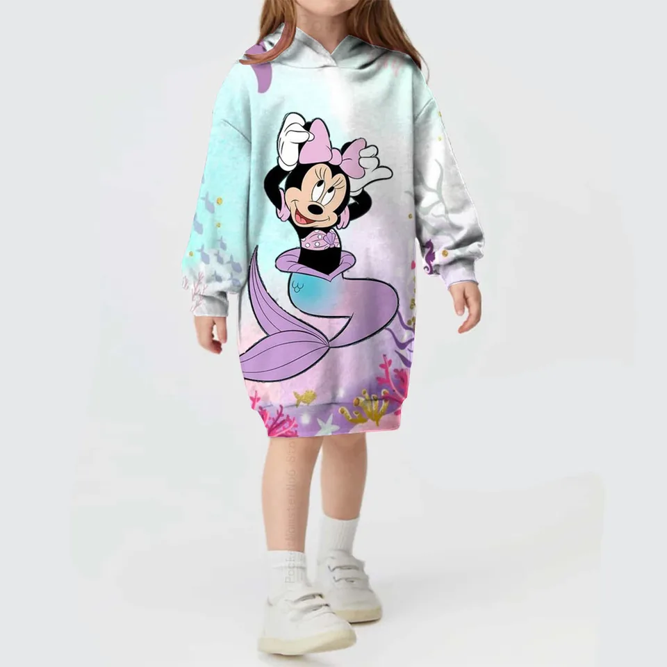 New Disney Mickey Print Girl Autumn and Winter Casual Módna sukňa 2024 Nové dievčatko dieťa roztomilý sveter šaty