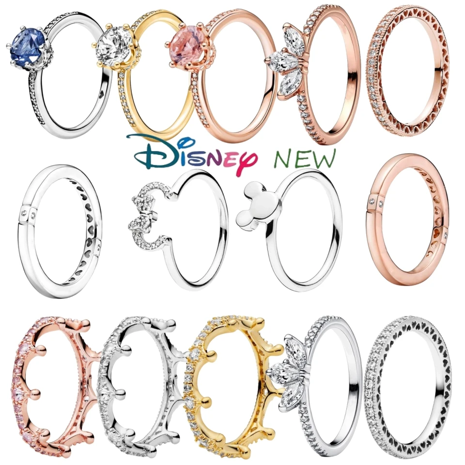 New Disney Silver pokovované 925 Rose Gold slzy v tvare Tiara Ring Set Princess Crown Ladies Svadobná hostina darček