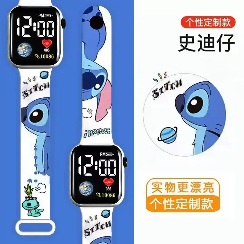 New Disney Stitch Cartoon Color potlačte LED elektronické študentské hodinky módne tlačené štvorcové gombíky Y1 Roztomilé elektronické hodinky