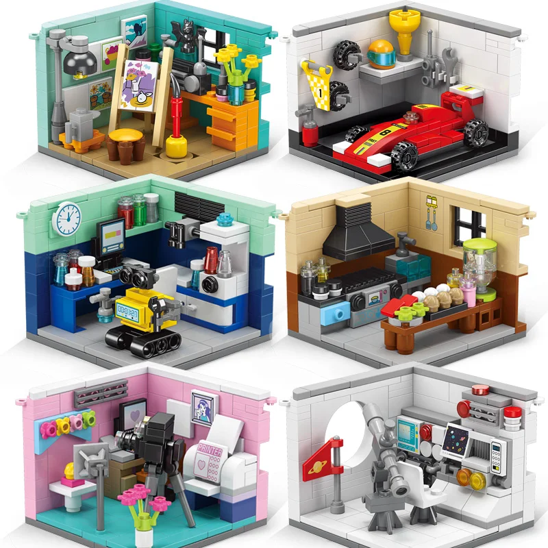 New Dreams House Racer Car Doktor maliar hudobník Vedecký pracovník Pastry Chef Cameraman Astronaut Building Blocks Kit