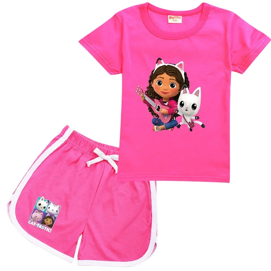 New Gabby Doolhouse Costume Dievčatá letné oblečenie detské kreslené športové obleky batoľatá chlapci Gaby Chat T tričko + šortky 2ks súpravy