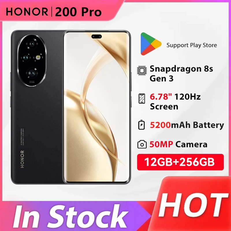 New Honor 200 Pro Smartphone 6,78 palca 120 Hz obrazovky Snapdragon 8S Gen3 50.0MP fotoaparát 5200 mAh batéria 100 W nabíjanie