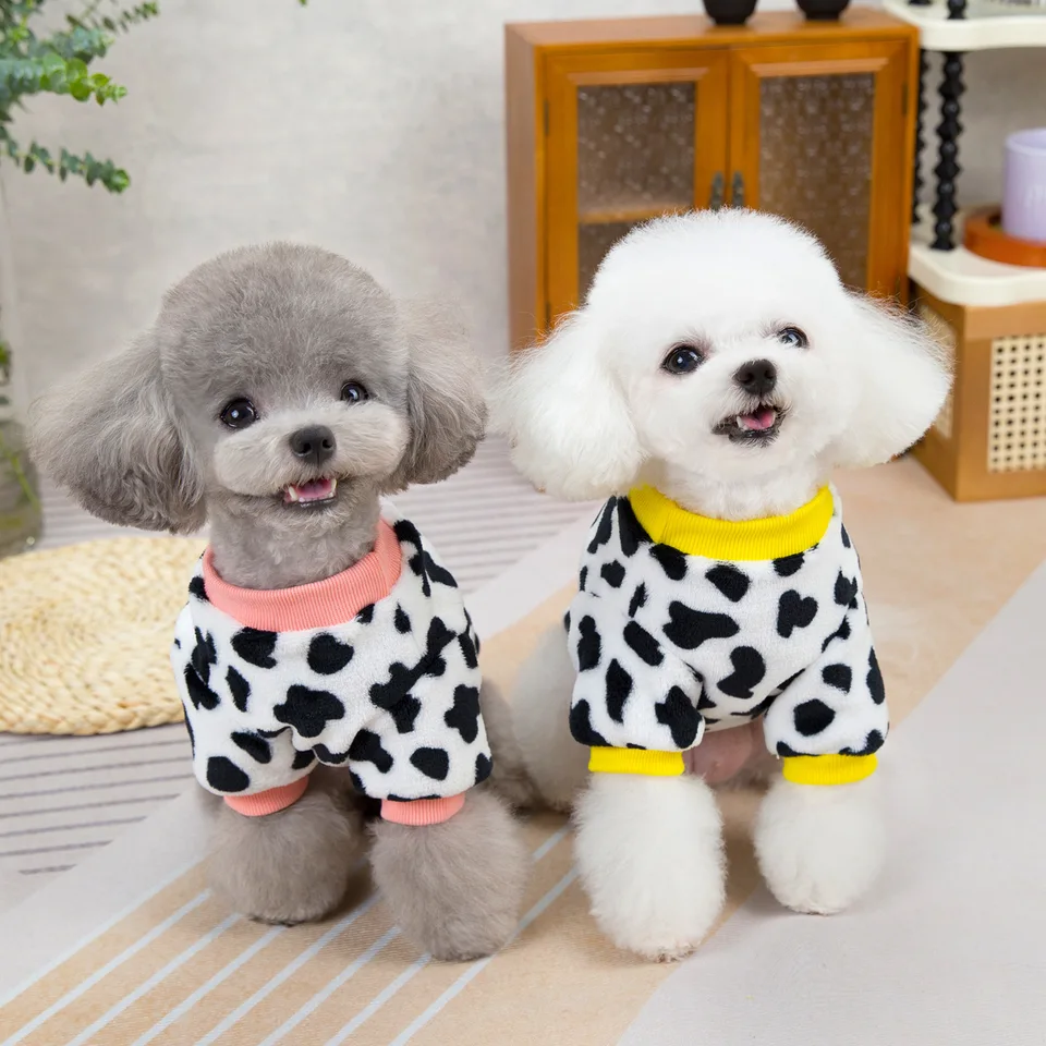 New Ins Pet Hoodie Cow plus fleece Tow Dog Clothing Fashion Design Desisk Dog Clothing Dog Jacket Puppy Clothing Chihuahua