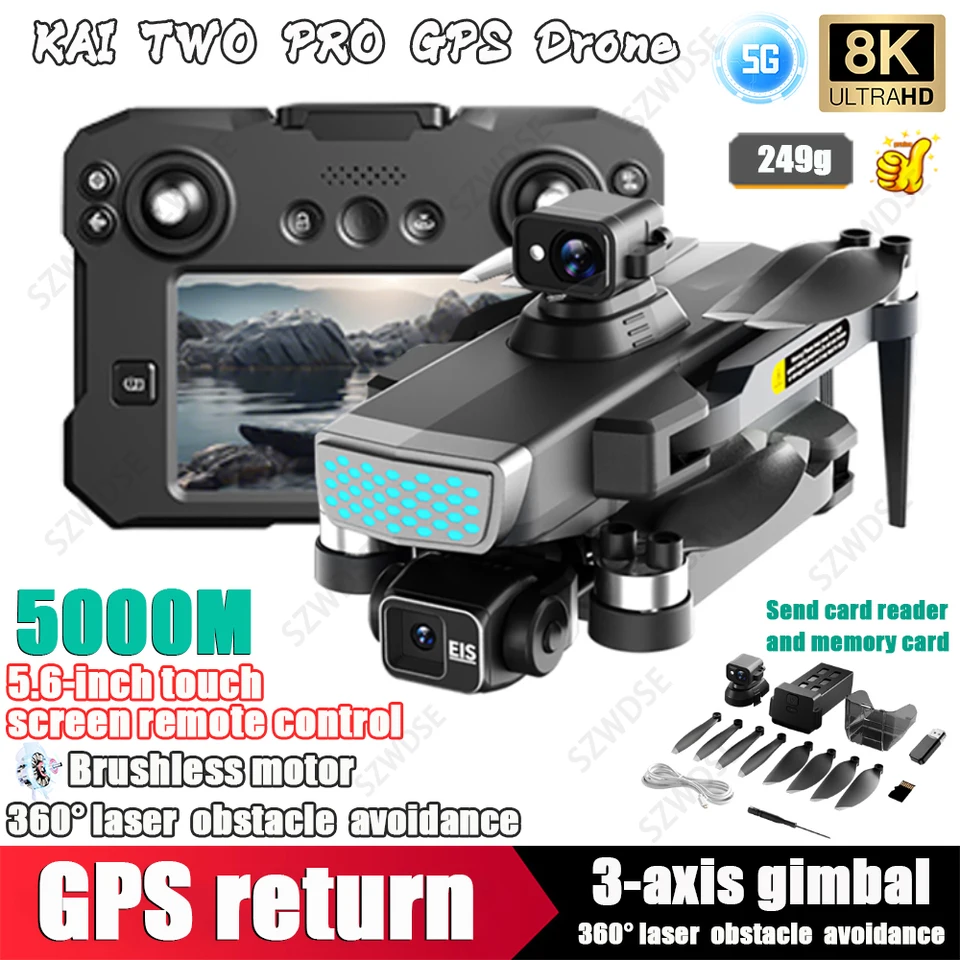 New Kai Two Pro GPS Drone 3-os PTZ s 5,6 veľkou obrazovkou 360 ° laserová prekážka vyhýbajúc