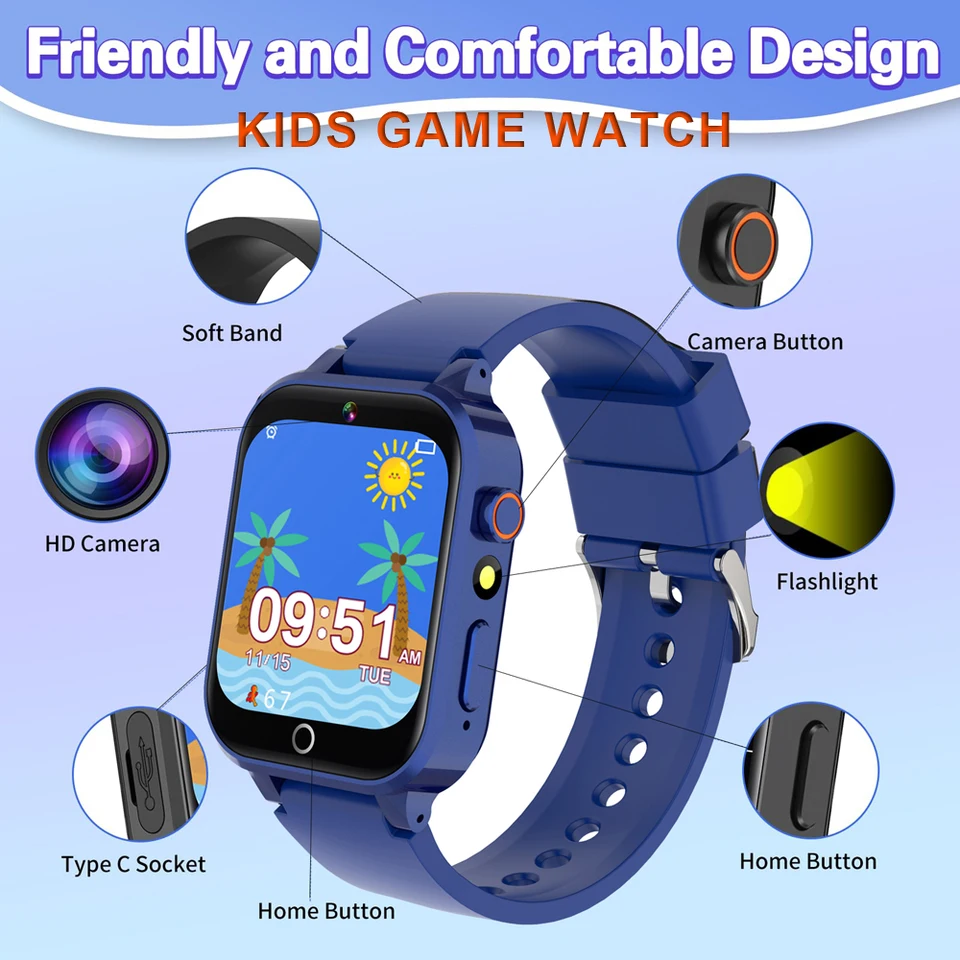 New Kids Smart Watch Hračky Hračky batoľa s budíkom hudobné video prehrávač videa Player Pedometer chlapci dievčatá Darčeková hra Sledujte
