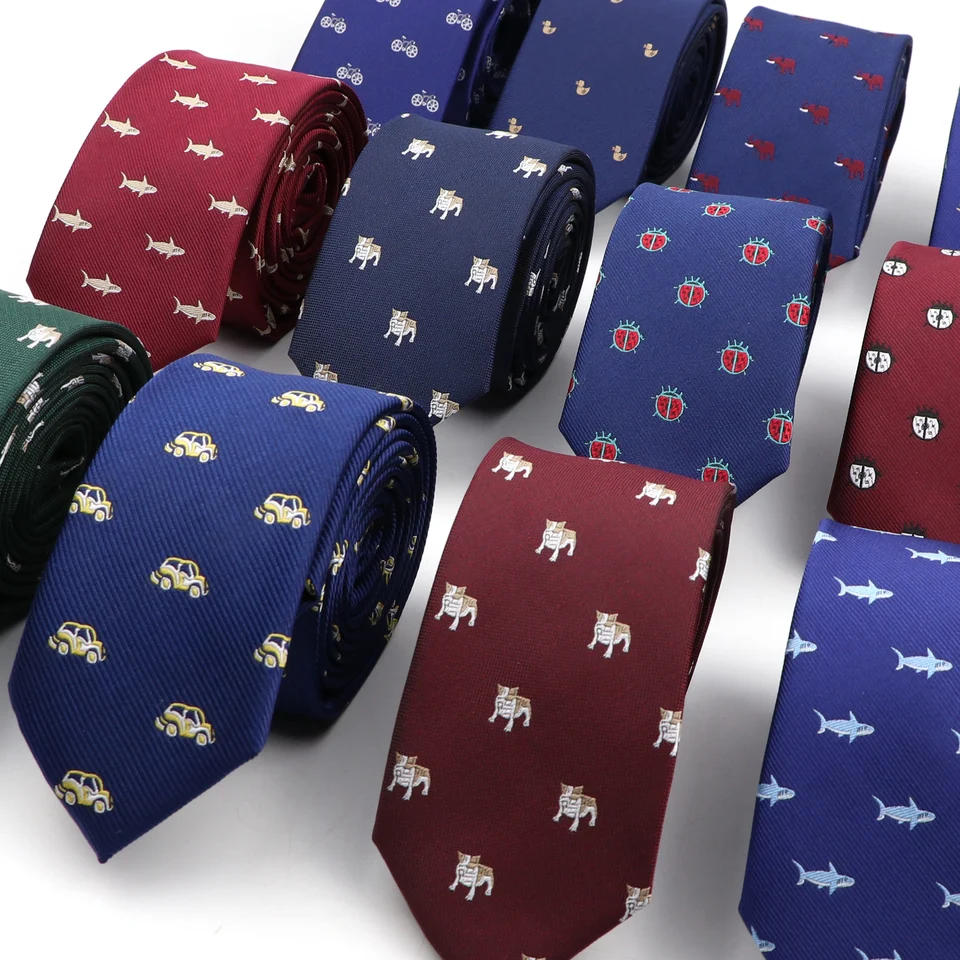 New Mens Polyester Jacquard Ties Casy Slim Slim 6cm hmyz shiba inu car cartoon kravata pre svadobné obchodné obleky