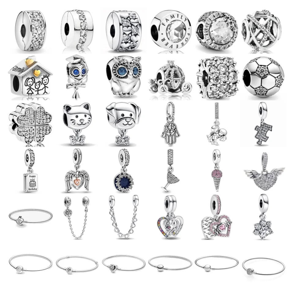 New Owl Family Dog Cat Prívesok Snowflake Clip DIY korálky fit originálne kúzla strieborné 925 náramok žien prívesok na šperky