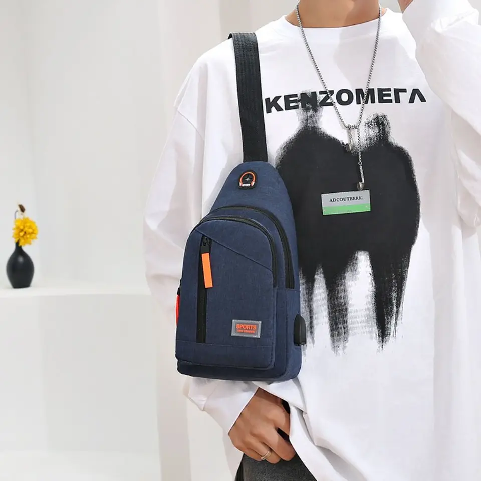 New Oxford Cloth Men Messenger tašky USB nabíjanie port čierna modrá šedá hnedá muži krížový taška obdĺžnikového ramena vrecka Muž