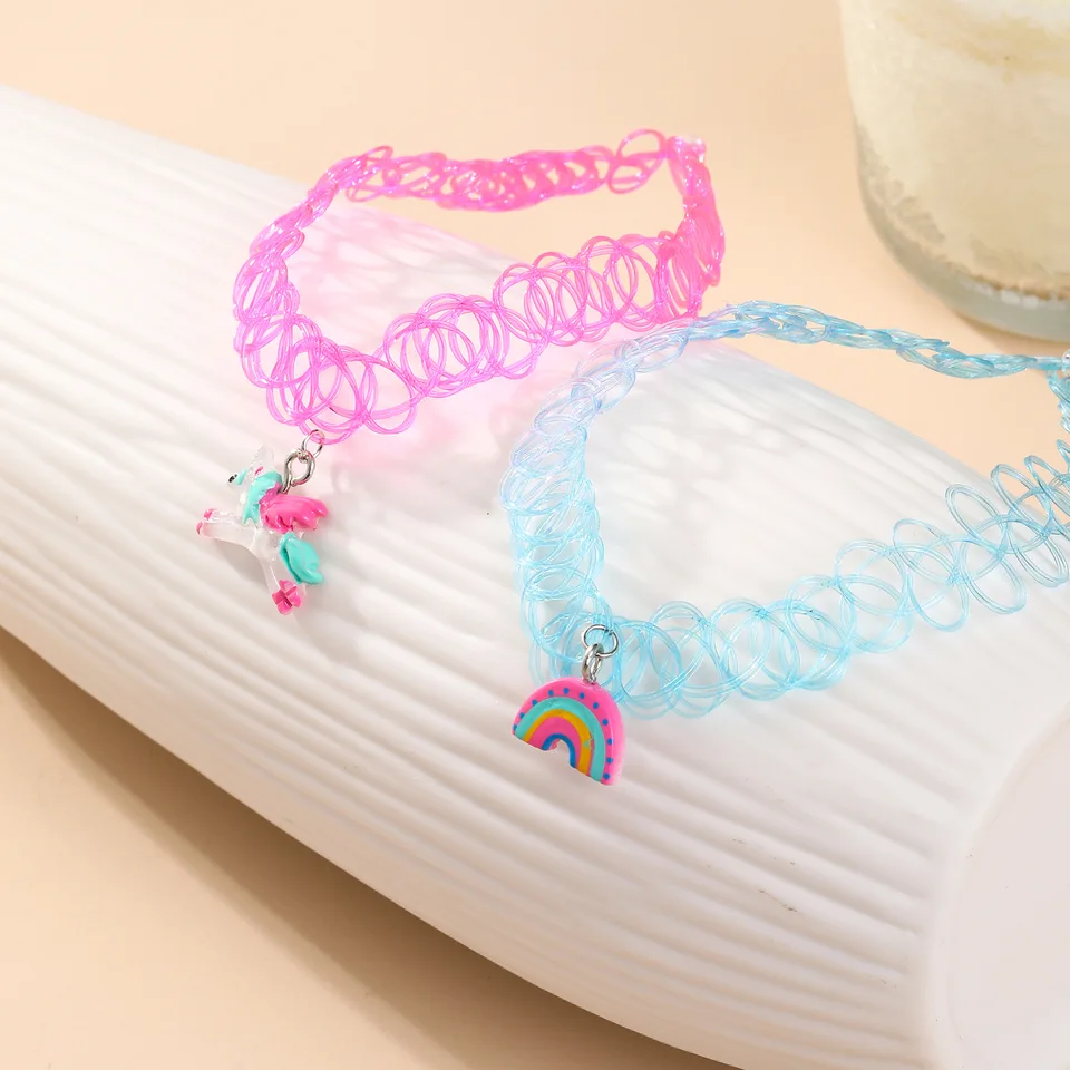 New Pony Rainbow Resin Pendant Elastic Elastic náhrdelník Populárny detský náhrdelník šperky