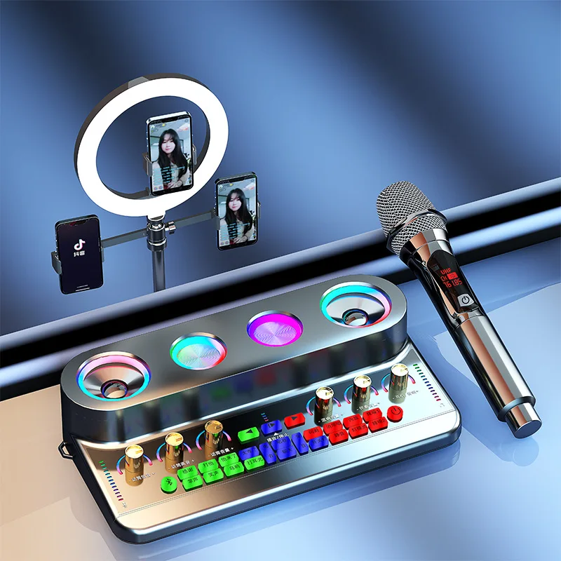 New S20 English Version Sound Card Reproduktory Karaoke Bluetooth reproduktor tik tok naživo vyhradené celá sada s bezdrôtovým duálnym mikrofónom