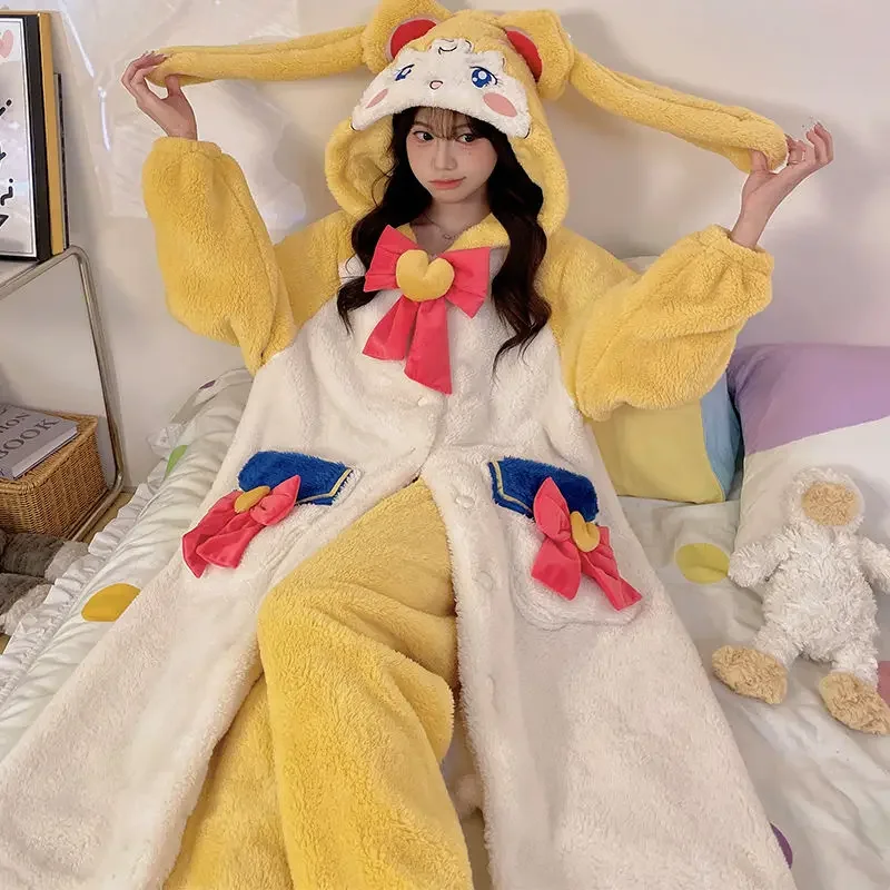 New Sailor Moon roztomilý kreatívny anime obrázky Jednoduché móda Príležitostné pohodlné zahustené teplé kapucňu Domáce oblečenie pyžamá set