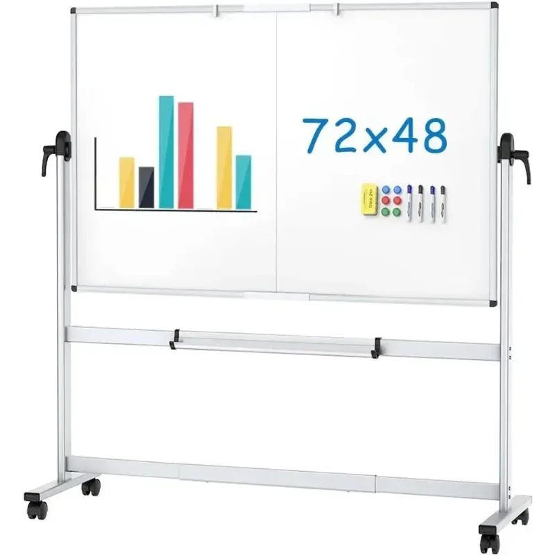 New.tools. Dvojstranná mobilná tabuľa, 72 x 48 palcov, magnetické suché vymazanie bielej dosky na kolesách s hliníkovým rámom