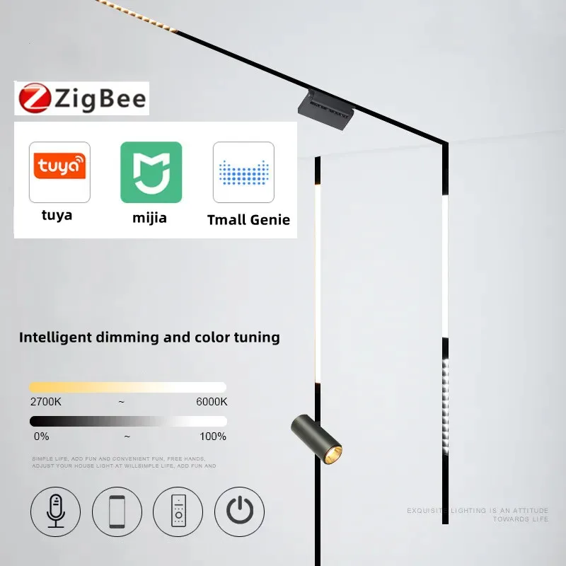 New Tuya Smart LED trať Light Embedded Masterless Lighting Light Light Room Light Hlas Control Magnetic Track Light
