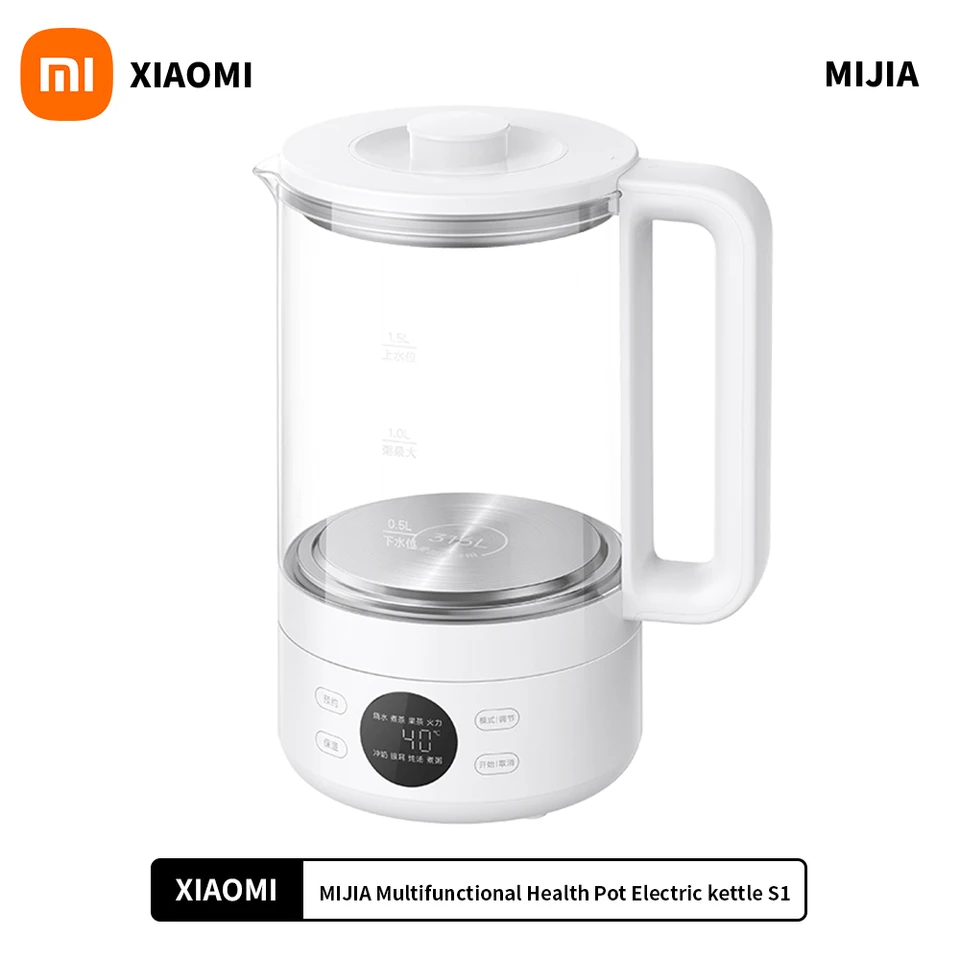New Xiaomi Mijia Multifunkčné zdravie Kettle S1 1,5L 1000W High Borosilikát sklenené telo 316L Zohrievacia doska z nehrdzavejúcej ocele