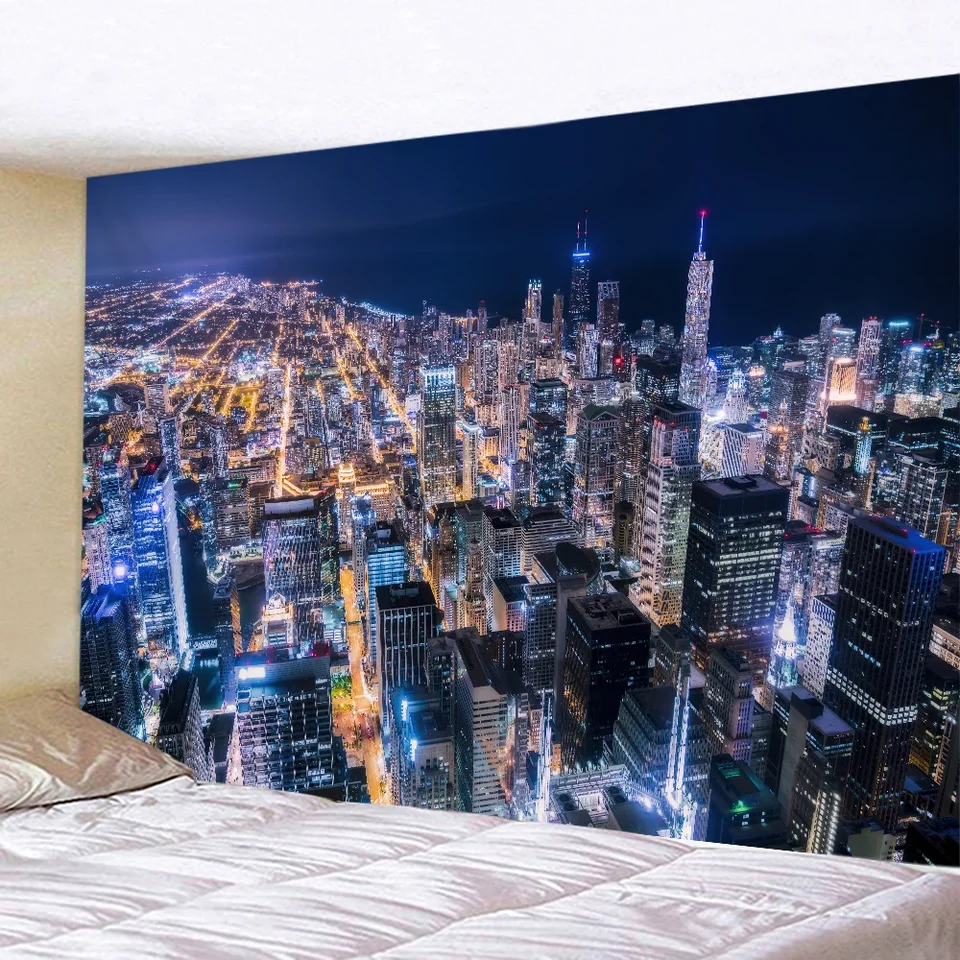 New York City Night View Tapestry Hippie Wall zavesenie Domáce umenie Bohemian Dekoratívne gobelérie pozadie látka handrička pohovka