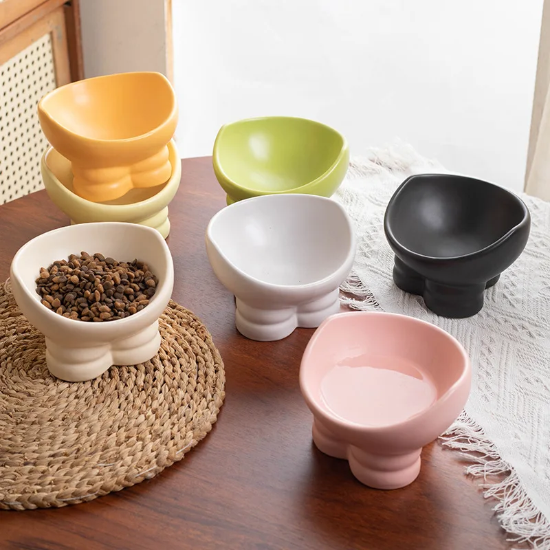 New Yuanbao Cat Bowl Doplnky Pet Keramické vysoké nohy Roztomilé ochrana krčka chrbtice psa Dist Di Water Bowl Supplies