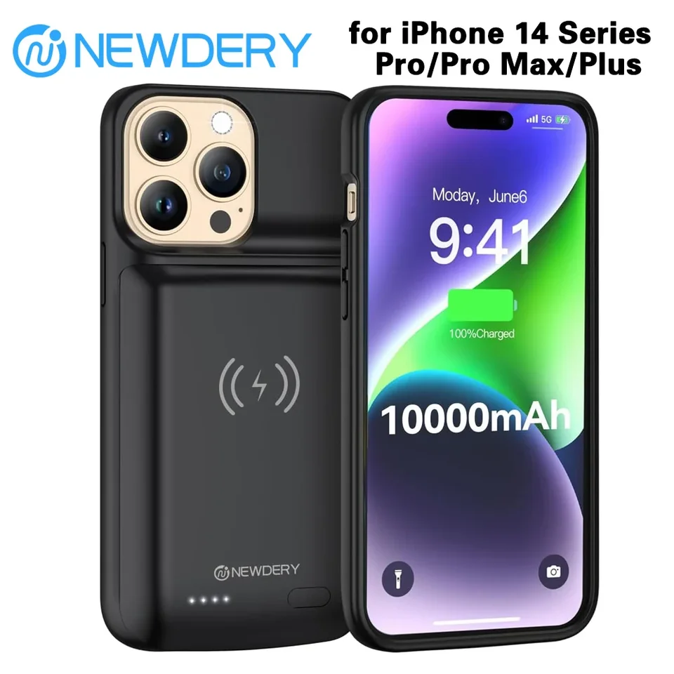 Newdery Wireless Nabíjacie nabíjacie puzdro pre iPhone 14/14 Pro/14 Pro Max External 10000MAH Power Bank Case Case