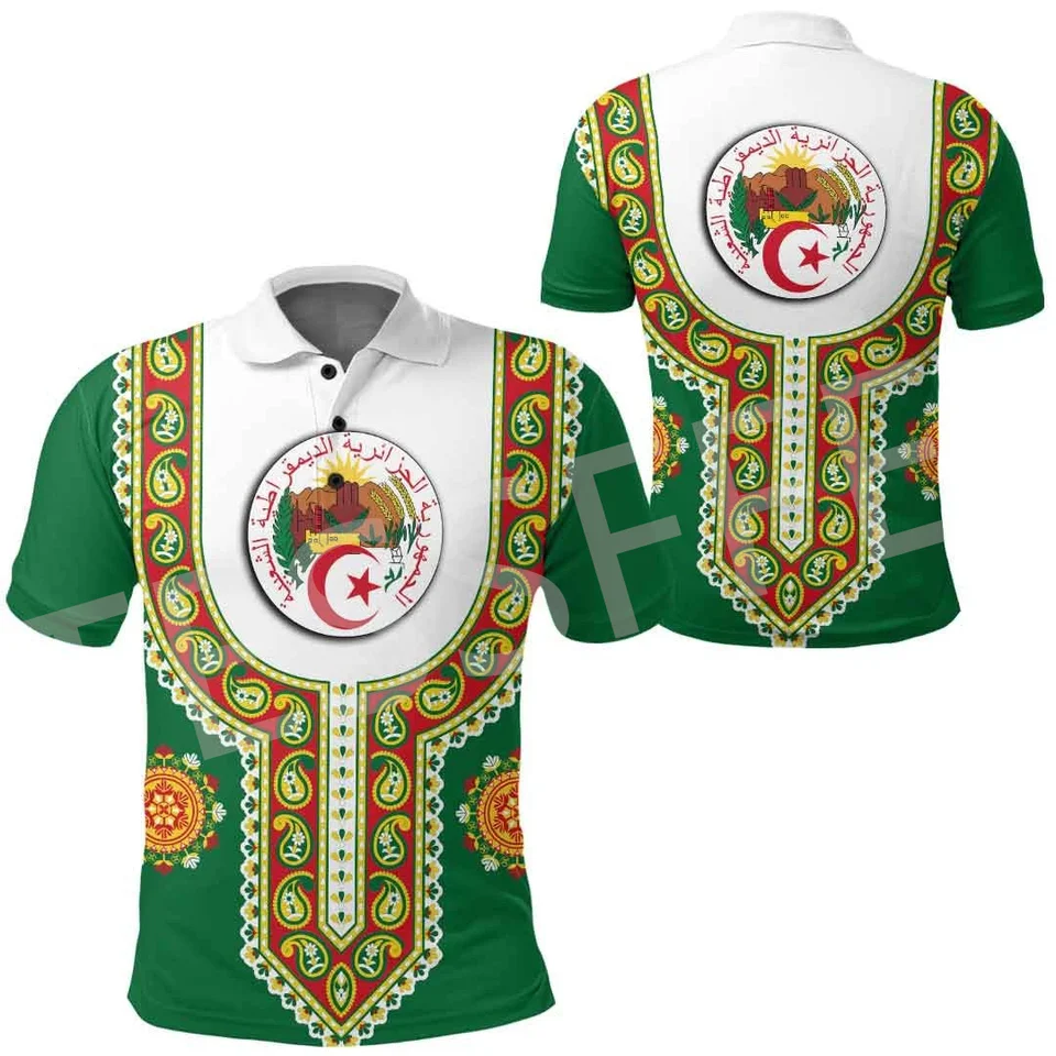 Newfashion Africa Country Alžírsko Tattoo retro kmeňová kultúra 3dprint harajuku vtipné pólové košele krátke rukávy Streetwear q