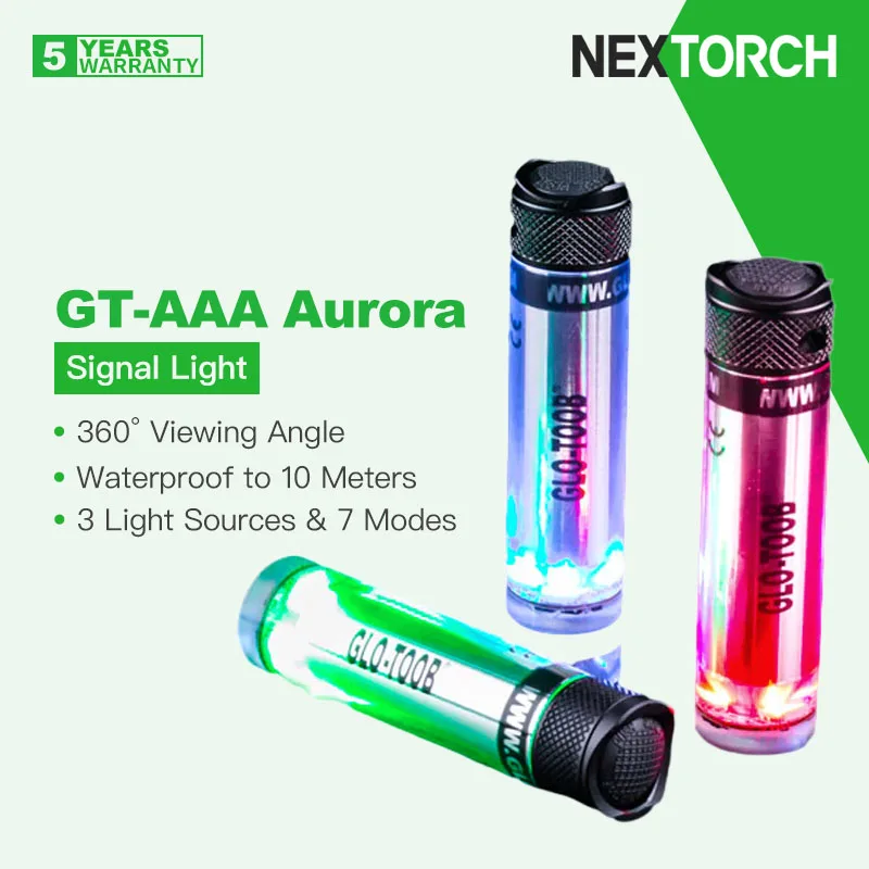 Nexorch GLO-TOB (GT-AAA) Aurora 3 FARBORS SDDROOD SIGNALE ALEBILE, 10 m ponorné, 360 ° Viditeľné, 7 osvetľovacích režimov