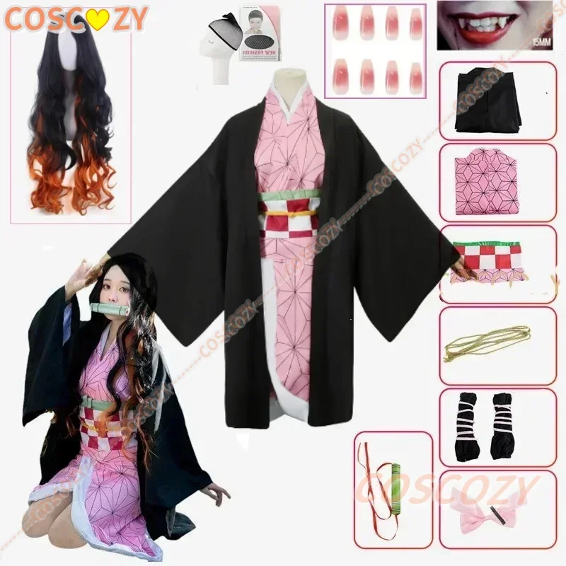 Nezuko Cosplay kostým parochňa bambusové doplnky nechty Kamado kimono uniformné halloweenské oblečenie