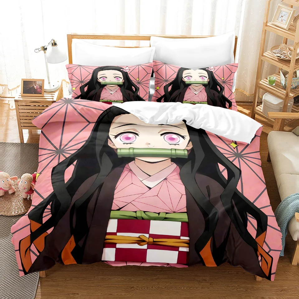 Nezuko Kamado Bedding Set Anime Demon Slayer Slayer Ocvice Cover Požiadavka posteľ bielizeň Single Twin Queen veľkosti 3D dievčatá chlapci darček