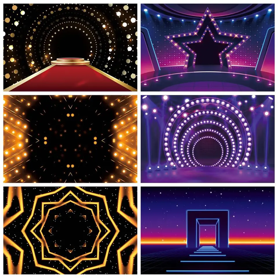 Neónové pódium pozadie hudobné guľky Light Lights Lights 80S 90S Disco Hip Hop Party Photography Photography Decor Foto Studio Photoshoot Podobilá